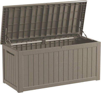 230 Gallon Double-Wall Resin Deck Box - Lockable Waterproof Outdoor Storage Box, 1000lbs Capacity & Doubles as Seating for Patio Furniture - Garden Tools, Pool Accessories (Brown)