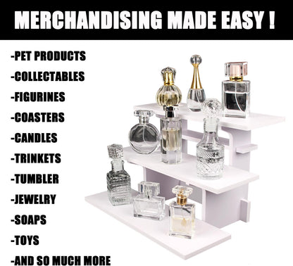 WANLIAN 3-Tier Straight Retail Table Display Stand, Portable Display Rack Shelves for Vendors, Craft Shows, Farmers Market, Pop Up Shop Countertop White Risers for Display, Soap, Candles, Tumblers