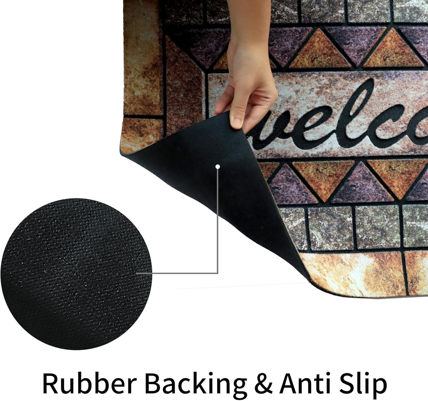 Door Mat Welcome Mat, Heavy Duty Door Mat 17.7 x 29.5 Inch Front Door Mat Rug Doormat for Outdoor Entrance Home Non-Slip Rubber Rug for Front Door, Outside, Entryway, Patio (Brown Welcome)