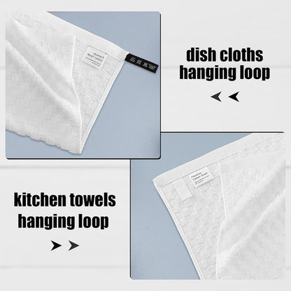 Fintale 100% Cotton Kitchen Towels and Dishcloths Set, 12 x 12 & 15 x 25 Inches, Set of 8 Bulk Super Soft and Absorbent Terry Cloth Dish Towels, Quick Drying Hand Towels with Hanging Loop, White