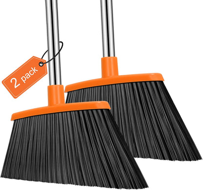 NACENA Heavy Duty Broom, 55 Inch Long Handle Outdoor Large Angle Brooms, Commercial Broom for Sweeping Indoor, for Home Garage Kitchen Office Courtyard Lobby Patio Lawn Concrete, 2 Pack (Grey&Orange)