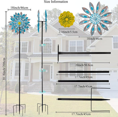 Viveta Wind Spinners,18 * 81" Large Outdoor Wind Spinner,Double-Side Wind Sculpture with 4 Sturdy Stake,Metal Windmill for Yard and Garden
