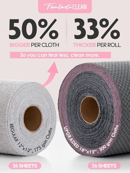 Fantasticlean Large Tear-Away Microfiber Cleaning Cloth Roll - 18'' by 12'', 36 Sheets, Thick Dish Cloths, Super Absorbent Reusable Kitchen Towels (DimGrey)