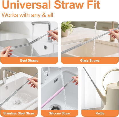 YOTIME Silicone Straw Cleaner Brush, 2 Pcs Reusable Straw Brush(6mm+9mm) for Cleaning Narrow & Wide Straws, Tumblers, Gray