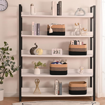 Storage Baskets for Shelves Organizing, Woven Cotton Rope Baskets for Storage, Book Basket, Towel Basket, 12.5"Lx9.1''Wx7.9''H (4 Packs) Gradient Black & Jute