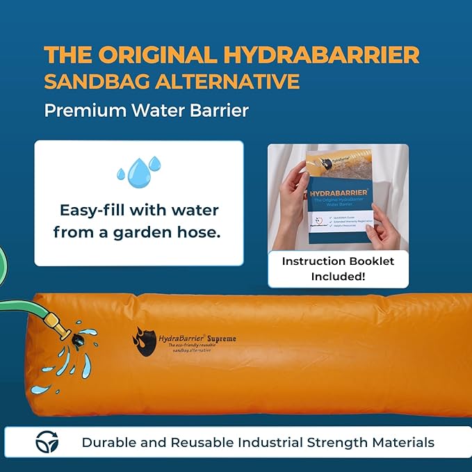 Watershed Innovations Best Sandbag Alternative - HydraBarrier Supreme 24 Foot Length 12 Inch Height - Water Diversion Tube - Light, Re-usable, & Eco-Friendly Flood Barrier (Single Unit)