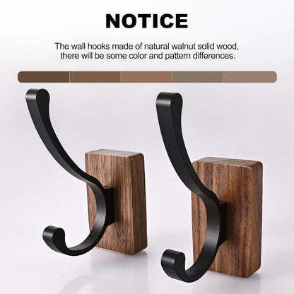 6 Pack Wooden Wall Hooks for Hanging, Adhesive Mounted & Wall Mount Nature Wood Coat Hooks for Towel Clothes Blanket Hat Backpack Robe Nursery Door Board Entryway Key Holder