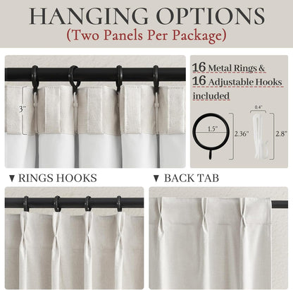 Birch Drapes 84 Inch Length 2 Panels Set, Linen Pinch Pleated Curtains for Bedroom Windows Energy Efficient Thermal Lined Rustic Country Blackout Curtains for Living Room with Rings/Pencil Pleat 7ft