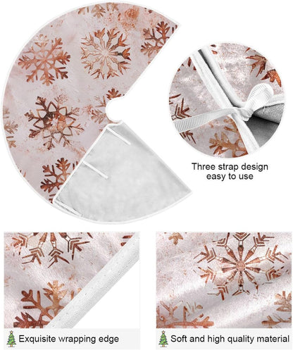 Christmas Tree Skirt, 36 Inch Rose Gold Snowflakes Pattern Xmas Tree Skirt for Christmas New Year Party Decorations Christmas Tree Mat