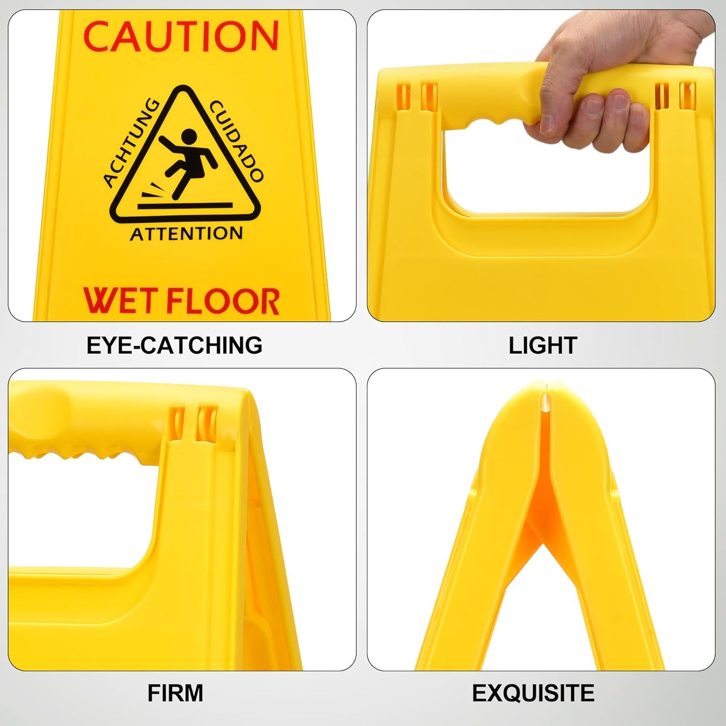 MATTHEW CLEANING 25'' Industrial Wet Floor Sign 6 Pack 2-Sided Safety A-Frame Birght Yellow Multilingual Warning Signs Commercial Caution Wet Fold-out Floor Signs For Indoors and Outdoors