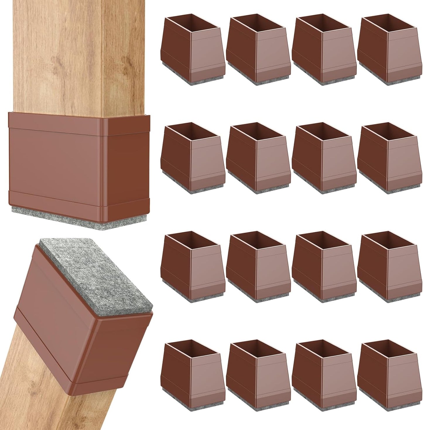 Rectangle Chair Leg Protectors for Hardwood Floors,16 PCS Silicone Covers to Protect Wood Tile Floors Felt Pads Furniture Leg Caps Reduce Noise. Easy to Move.(Brown,1.5 x 2.5 Inch,Rectangle)