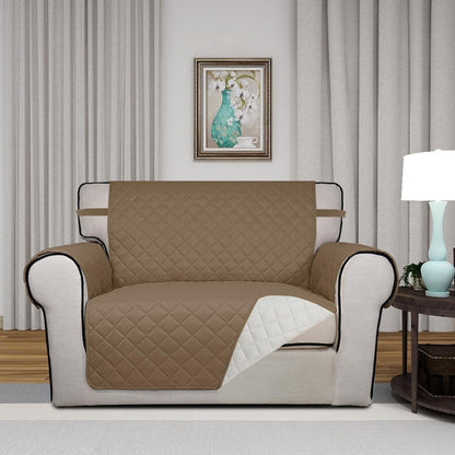 PureFit Reversible Quilted Sofa Cover, Water Resistant Slipcover Furniture Protector, Washable Couch Cover with Non Slip and Elastic Straps for Kids, Dogs, Pets (Oversized Chair, Camel/Ivory)
