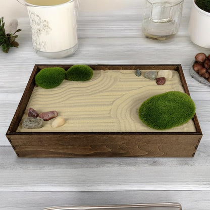 Wooden Stackable Zen Garden | Desert Luxe Sand with Rake & Accessories | Minimalist Decor Gift for Relaxation