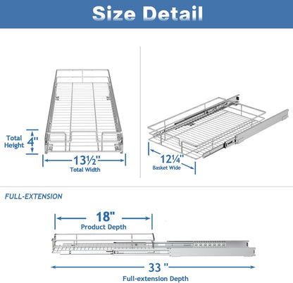 Pull Out Cabinet Organizer 13½" W x 18" D, Heavy Duty Cabinet Pull Out Shelves, Slide Out Drawers Organization for Kitchen Cabinets Bathroom