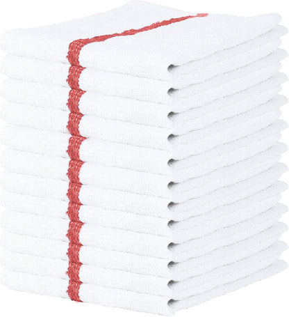 Arkwright Qwick Wick Bar Mop Towels - (Pack of 12) 100% Cotton Quick Dry Dishcloths, Super Absorbent Multipurpose Cleaning Rags for Restaurants, Kitchen, Bathroom, Hotel, 16 x 19 in, Red Stripe