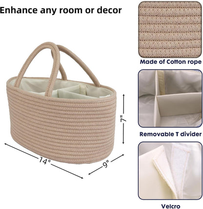 Diaper Caddy Organizer Cotton Rope Baby Basket Nursery Storage and Portable Tote Bag for Car Ideal Baby Shower Gifts and Registry Must-Have for Newborn Essentials light konjak