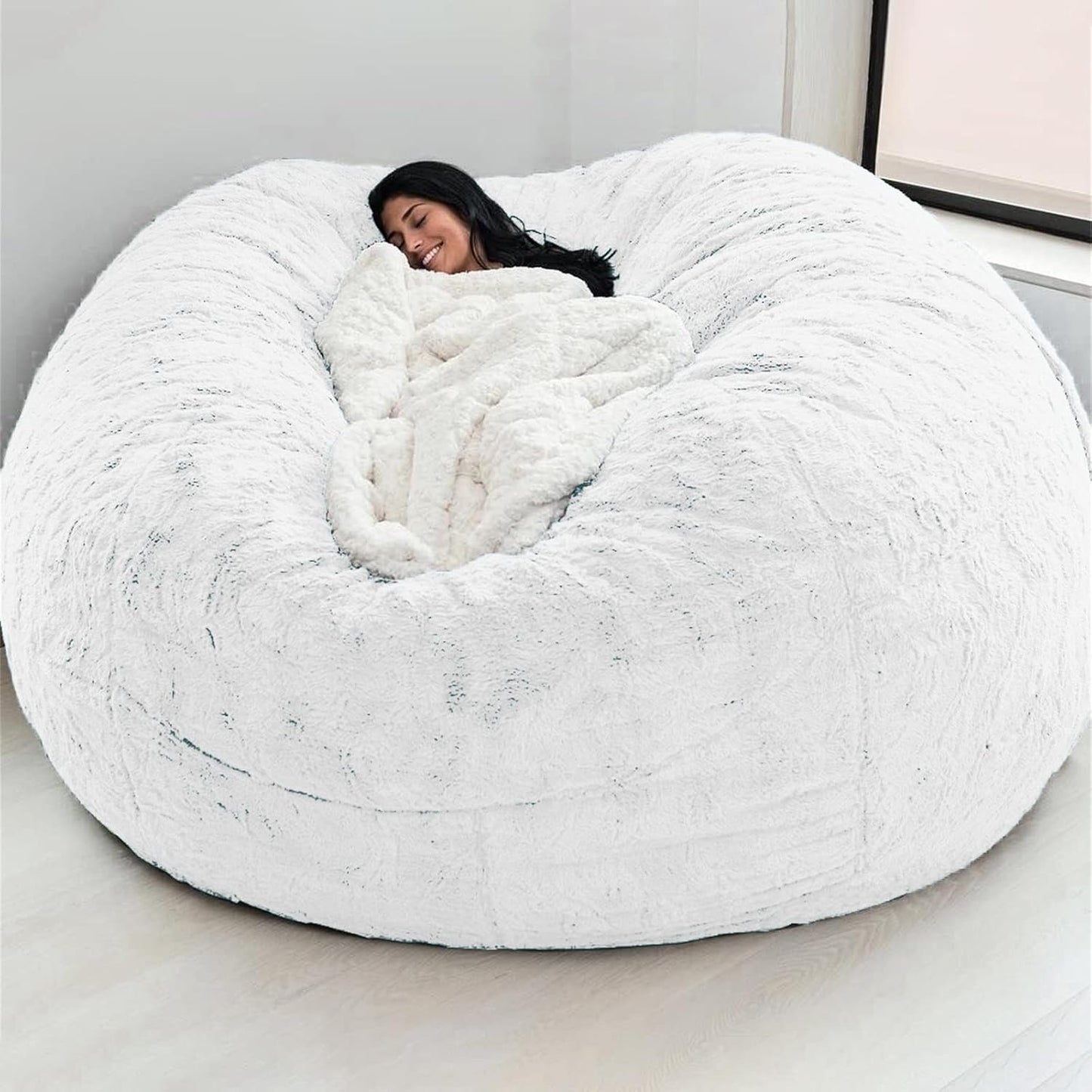 Big Huge Giant Bean Bag Chair for Adults, (No Filler) Bean Bag Chairs in Multiple Sizes and Colors Giant Foam-Filled Furniture - Machine Washable Covers, Double Stitched Seams (White,5FT)