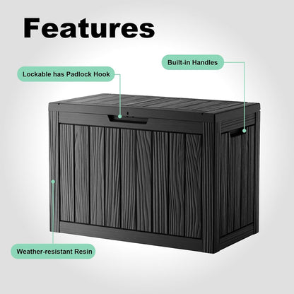 45 Gallon Resin Deck Box, Lockable Outdoor Storage Box for Patio Cushions Storage Furniture,Garden Tools, Pool Supplies, Weatherproof and UV Resistant（Black）