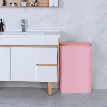 Slim Laundry Basket,60L Laundry Hamper with Lid, Tall Hamper for Laundry,Dirty Cloth Hamper with Bamboo Handle for Toys,Towels, Clothes Organizing,Pink