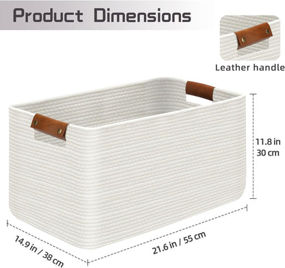 Large Collapsible Laundry Basket, Clothes Hamper for Blanket, Toy, Towels, Woven Baskets for Storage, Nursery Home Decor Living room 21.6" x 15" x 11.8" White