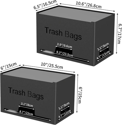 2-Pack Trash Bag Holder Dispenser, Stackable Garbage Bag Dispenser, Extra Large Trash Organizer for Kitchen Laundry Under Sink, Wall Mounted or Freestanding, Metal Black