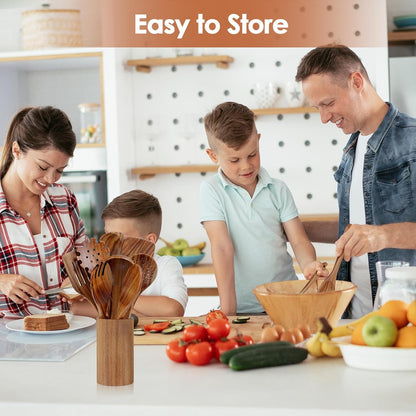 comfoyar Teak Wooden Spoons for Cooking, 10 Pieces Kitchen Cooking Utenails Set with Spatula and Ladle, Heat Resistant Kitchen Cookware for Nonstick Pan