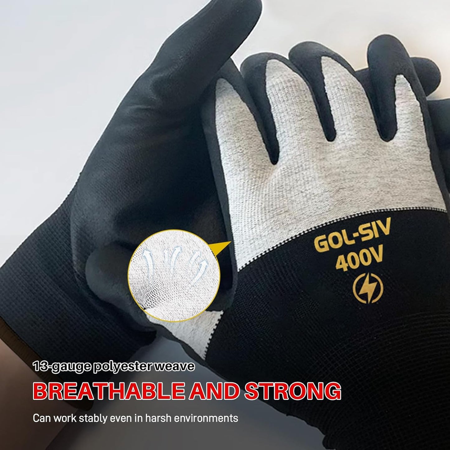 400V Electrical Gloves For Electrician XL - Flame Retardant,Low Voltage Insulated Safety Work Gloves,Rubber Non Slip,Touch Screen Grip