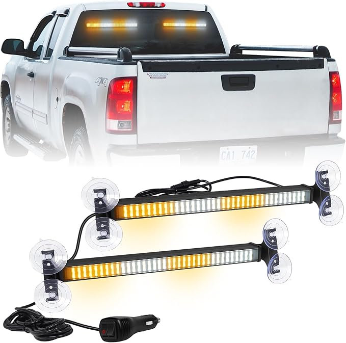 XRIDONSEN 2 in 1 Traffic Advisor Light Bar 2X 17.7 inch 144 LED Amber White Warning Hazard Safety Interior Front Rear Windshield Dash Emergency Strobe Lights for Plow Trucks Construction Vehicles