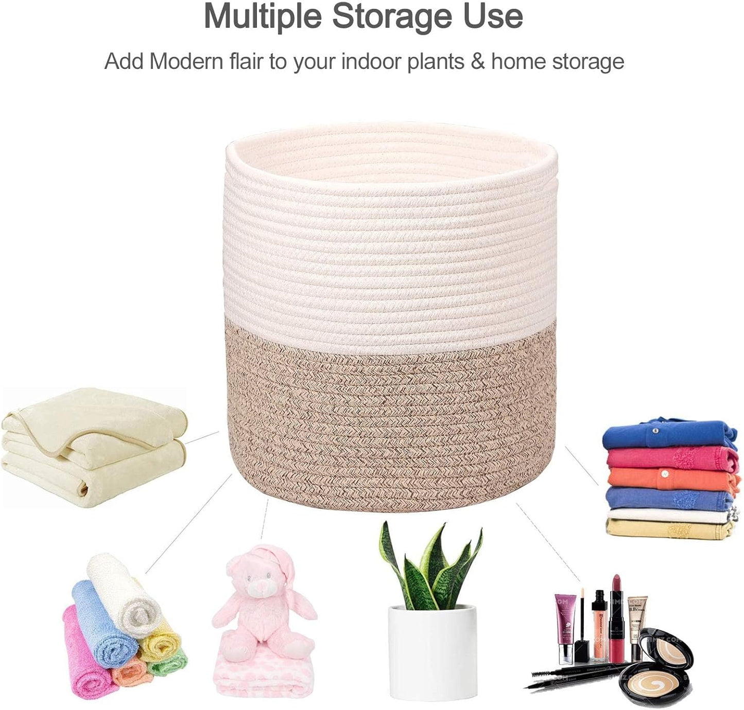 Planter Baskets for Indoor 11" Planters Cotton Rope Flower Plant Pots Cover,Woven Storage Baskets for Crafts, Organization Modern Home Decor 11"x11"Khaki