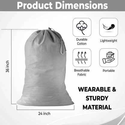 2 Pack - Extra Large Cotton Laundry Bag, Heavy Duty Large Laundry Bags 24 x 36 inch XL Drawstring Travel Organizer Bag Fit Hamper Basket Camp (Light Gret, Pack of 2)