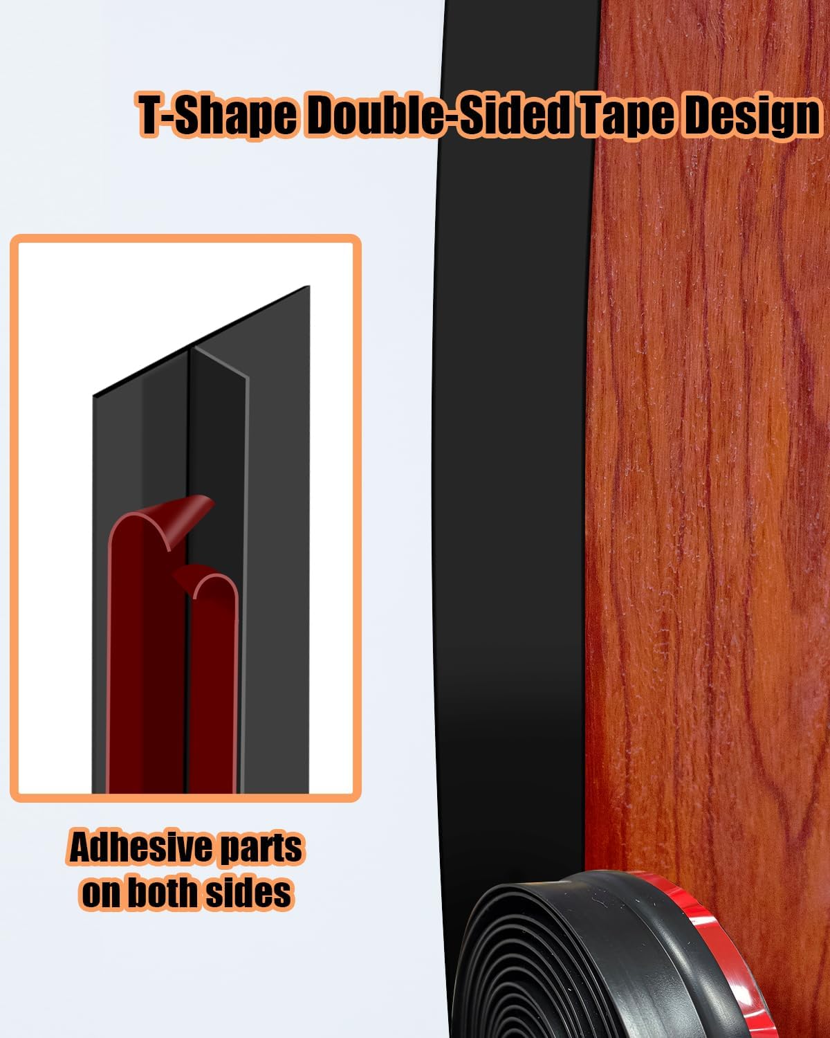 Orghtin T-Shaped Silicone Seal Strip, Black Door Sealer Weather Stripping Door Seal Strip, 10Ft Door Draft Stopper for Side of Door