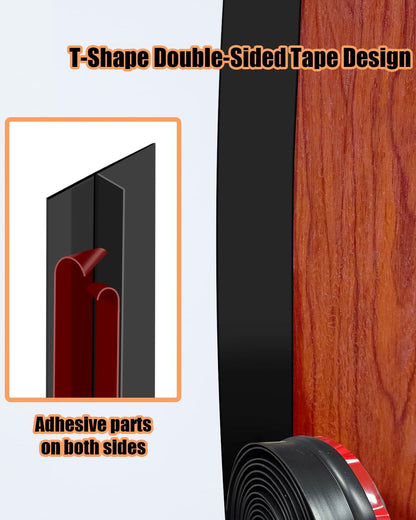 Orghtin T-Shaped Silicone Seal Strip, Black Door Sealer Weather Stripping Door Seal Strip, 10Ft Door Draft Stopper for Side of Door