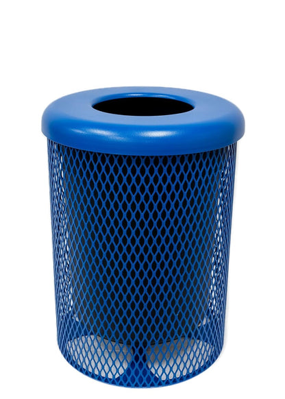 COATEDOUTDOORFURNITURE RFT-TXTLBL Heavy Duty Round Trash Receptacle with Flat Top, Liner Included, 32 Gallon, Textured Light Blue, Made in America