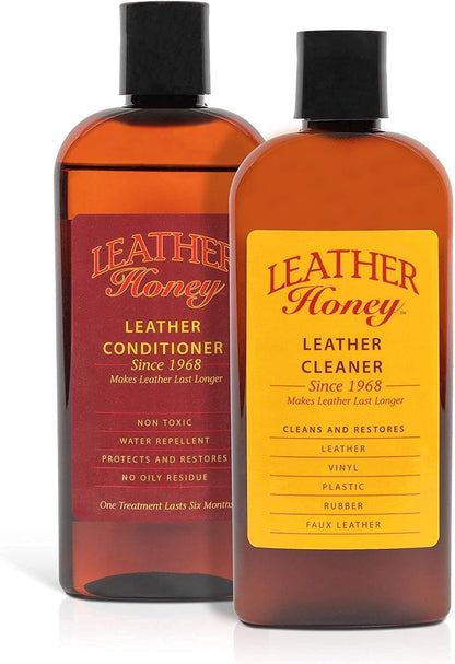 Leather Honey Complete Leather Care Kit Including 8 oz Cleaner and 8 oz Conditioner for use on Leather Apparel, Furniture, Auto Interiors, Shoes, Bags and Accessories