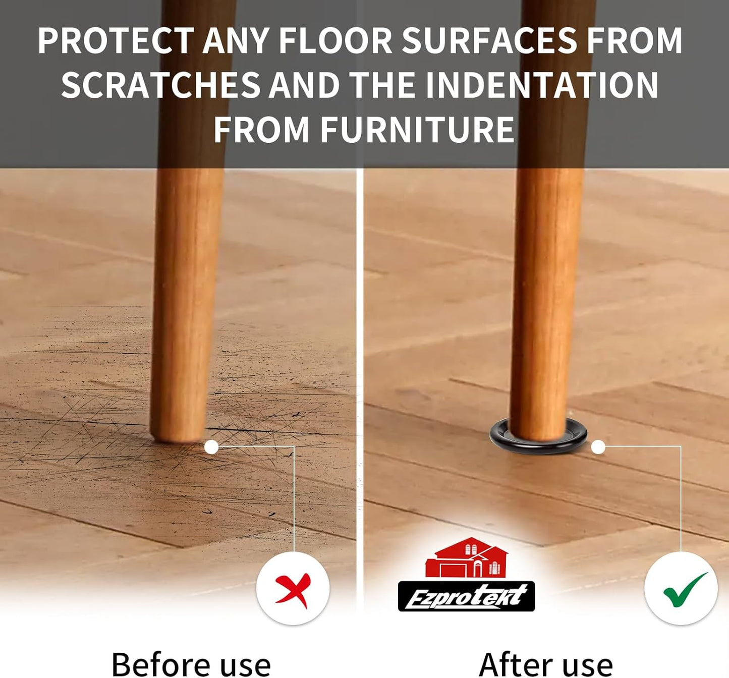 Ezprotekt 1 5/8" Round Non Slip Furniture Pads for Hardwood & Tile Floors, 16 Pcs Anti Skid Furniture Coasters Cups Floor Protectors for Bed, Sofa, Table, Chair, Cabinet, Brown/Black