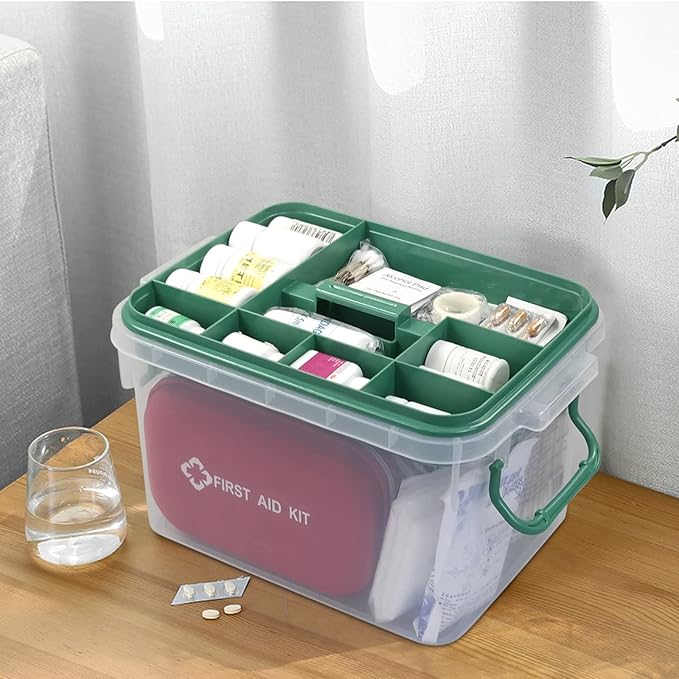 Plastic Family First Aid Organizer Box, Emergency Medicine Box, Clear Household Medicine Storage Container, 1 Pack