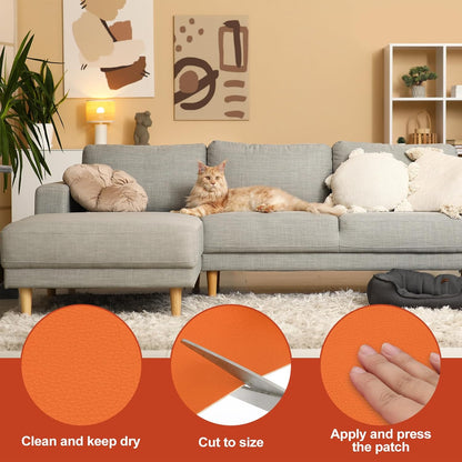 PATIKIL Leather Patches Tape for Furniture, 3.2 x 61 Inch Self Adhesive Vinyl Leather Repair Kit Cover Sheet for Couch, Sofa, Car Seats, Office Chair, Orange