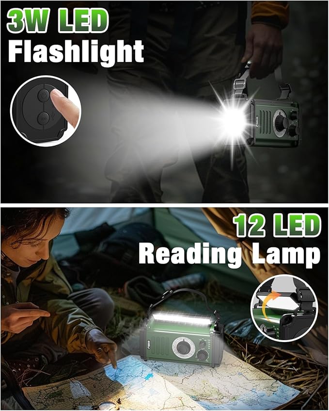 10000mAh Emergency Radio, Solar Radio, Hand Crank Radio, NOAA AM FM Weather Radio, 4 Charging Methods, Polymer Battery, Flashlight & Reading Lamp, SOS Alarm, Phone Charger for Emergency