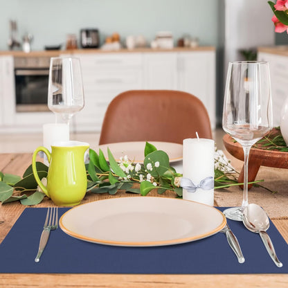MANSPHIL Navy Blue Cloth Placemats Set of 4, Washable Thick Faux Linen Place Mats Heat Resistant Double Layer Table Mats for Dining Kitchen Indoor Outdoor Use - 13x19 Inch