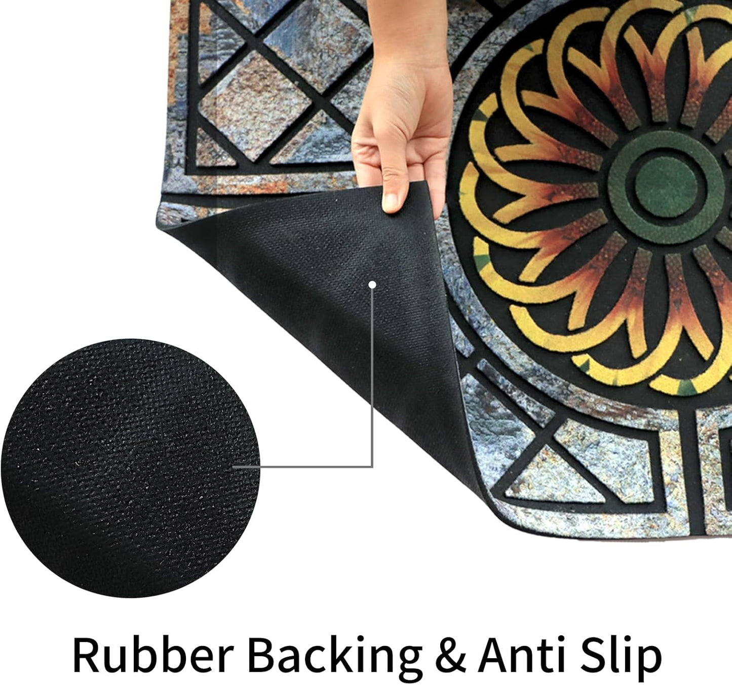 Door Mat Welcome Mat, Heavy Duty Door Mat 17.7 x 29.5 Inch Front Door Mat Rug Doormat for Outdoor Entrance Home Non-Slip Rubber Rug for Front Door, Outside, Entryway, Patio (Flower)