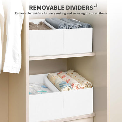 DIMJ Large Closet Shelf Organizer Bins 4 Packs with Handles and Divider, Fabric Trapezoid Storage Baskets, Foldable Clothes Containers Box for Shelf, Towel, Book, Toy, Purse, Hats, Pink