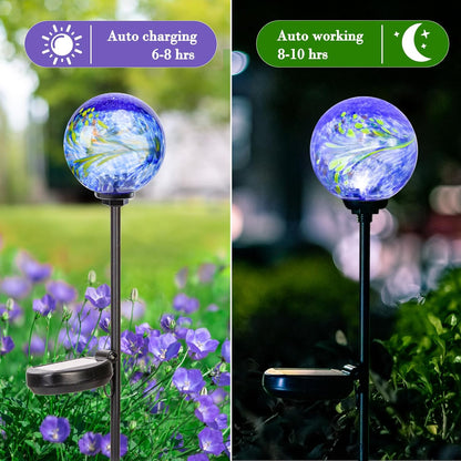 Solar Lights Outdoor Decorative Solar Outdoor Decorative Glass Ball Stakes Waterproof Garden Stake Glass LED Garden Globe Lights for Pathway Yard Lawn Decoration Blue