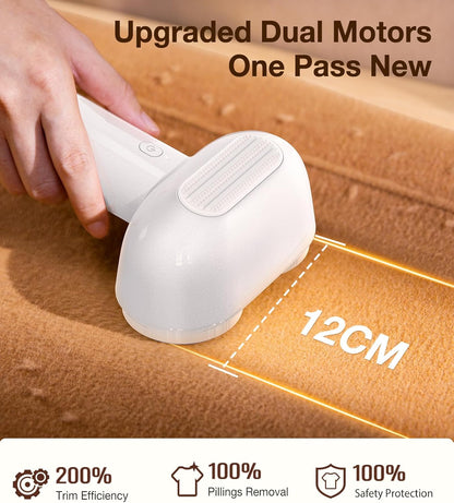 TORRAS Dual-Head Fabric Shaver, Longest Durability & 50ml Large Capacity Rechargeable Lint Removers to Remove Pills, 6-Leaf Blades Defuzzer, Electric Shaver for Clothes Couch Furniture, Pearl White