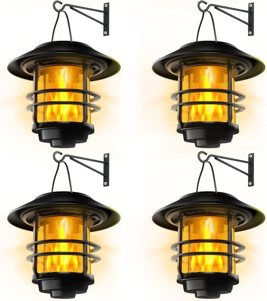 Otdair Solar Wall Lantern Outdoor, Flickering Flames Solar Sconce Lights Outdoor, Hanging Lamps Wall Mount for Front Porch, Patio and Yard, 4 Pack