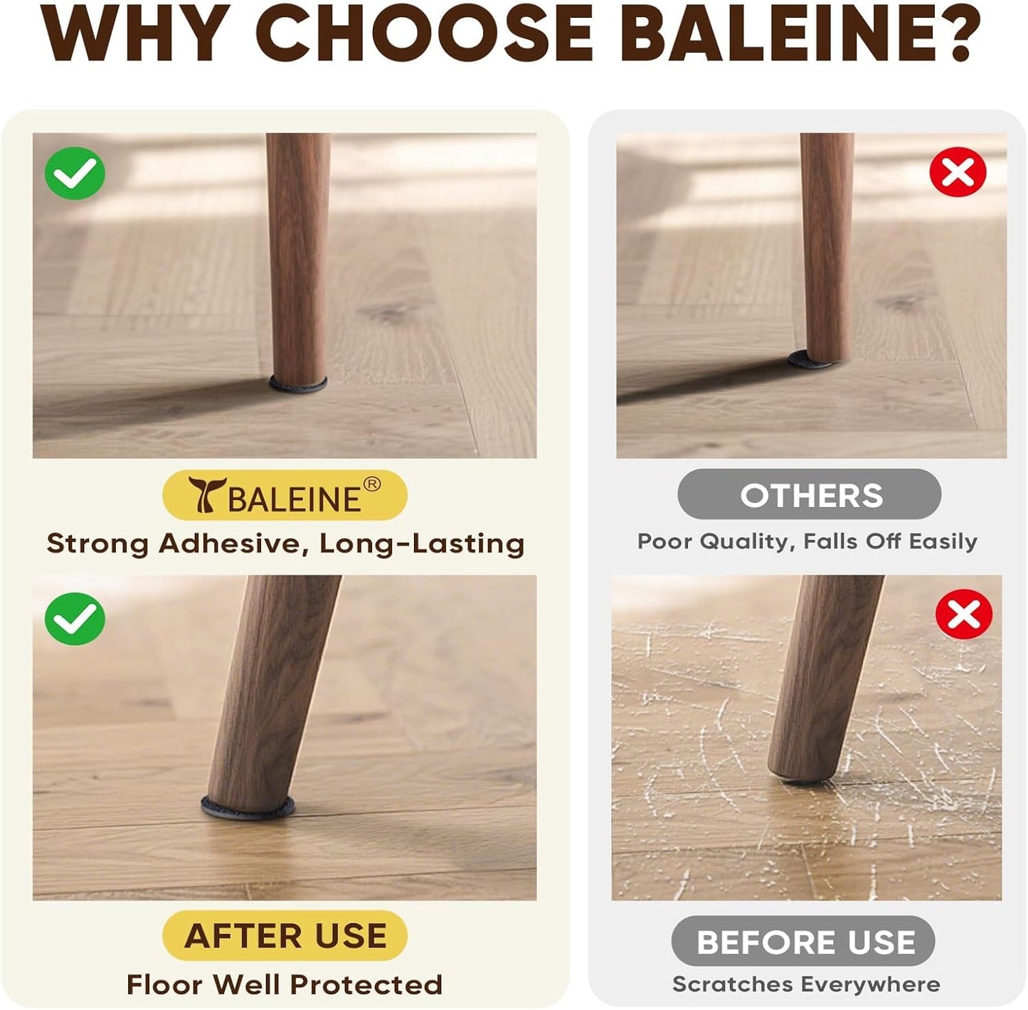 BALEINE 141PCS Felt Furniture Pads, Multi-Size Felt Pads for Chair Legs, Tables, Beds, Scratch-Reducing Floor Protectors for Hardwood Floors, Tile, Vinyl, and Laminate (141PCS, Black)