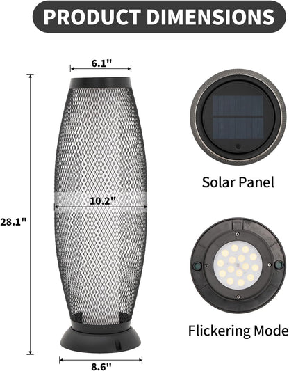 Patio Solar Light Flickering Flame Solar Lamps Hollow Out Waterproof Outdoor Lantern Metal Decorative Lights for Deck Porch Yard