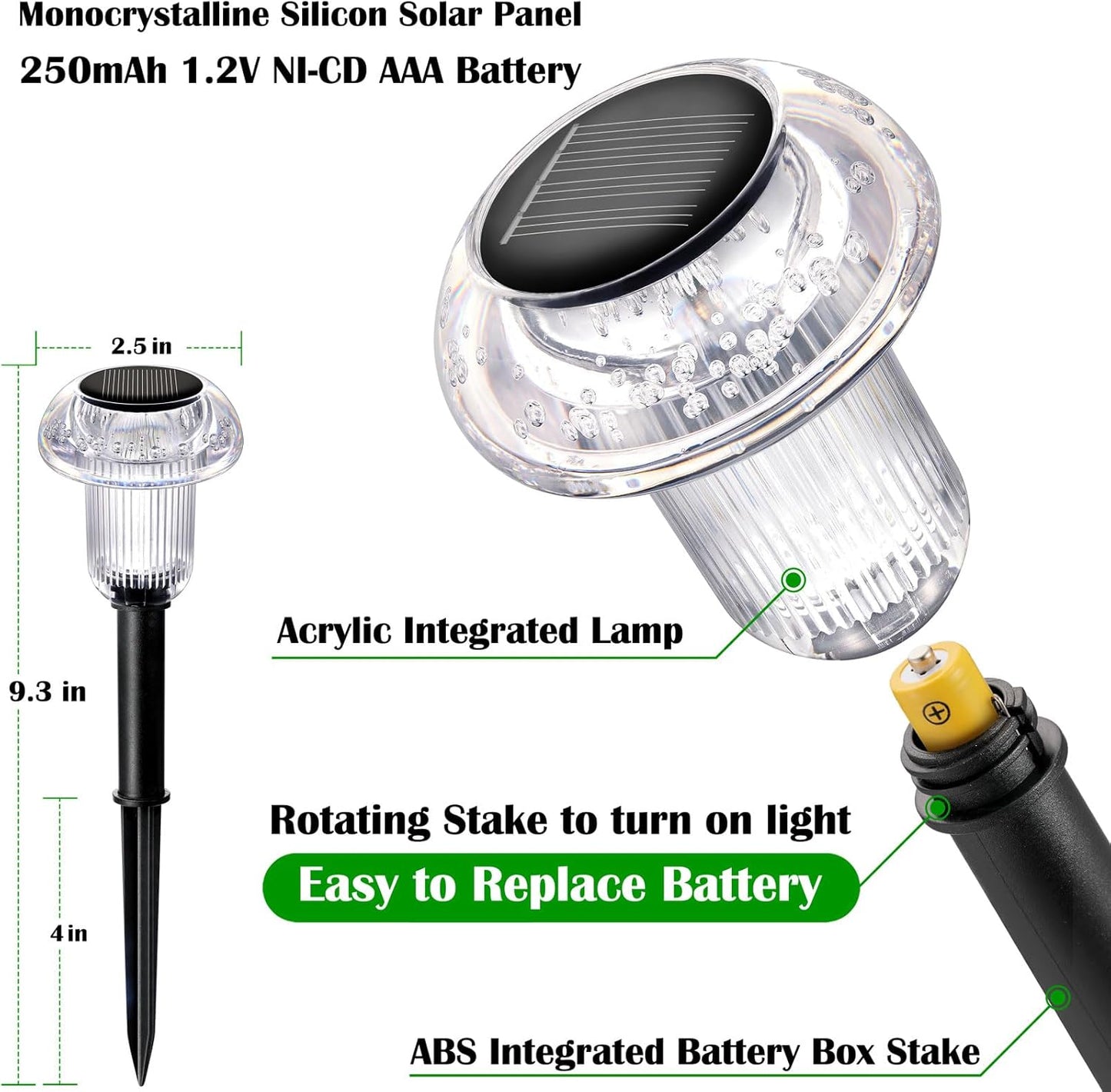 Solar Lights Outdoor Pathway Waterproof 8 Pack Warm White LED Acrylic Mushroom Decorative Garden Lights for Yard Landscape Patio Outside Decor