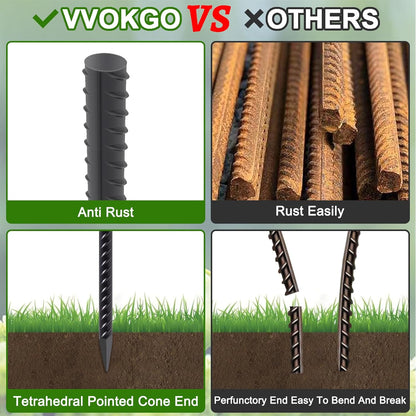 VVOKGO Rebar Stakes 15 Inches Ground Concrete Form Stakes (16pcs), 3/8" Diameter Straight Metal Spikes Heavy Duty with Chisel Point End, Steel Anchors for Fence, Concrete Timber, Garden Plants, Black