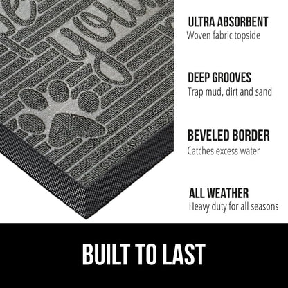 GORILLA GRIP 100% Waterproof All-Season WeatherMax Doormat, 47x35, US Designed Natural Rubber, Stain and Fade Resistant, Low Profile Indoor Outdoor Door Mats, Easy Clean Patio Mat, Stone Paws