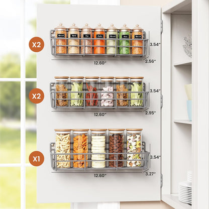 5 Pack Spice Rack Seasoning Organizer Wall Mount, Screw or Adhesive Hanging Shelf Basket Spice Organizer Shelf for Kitchen, Gray